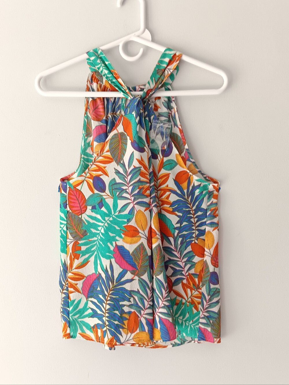 New Rose and Olive Halter Neck Sleeveless Floral Blouse Aqua Pink White Large